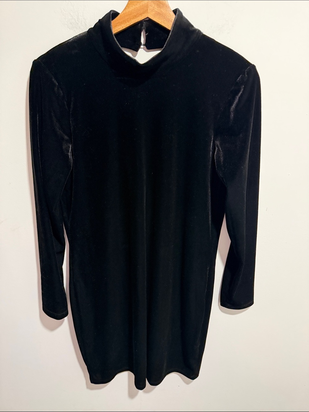 Black Velvet Long Sleeve Turtleneck Dress Size Large